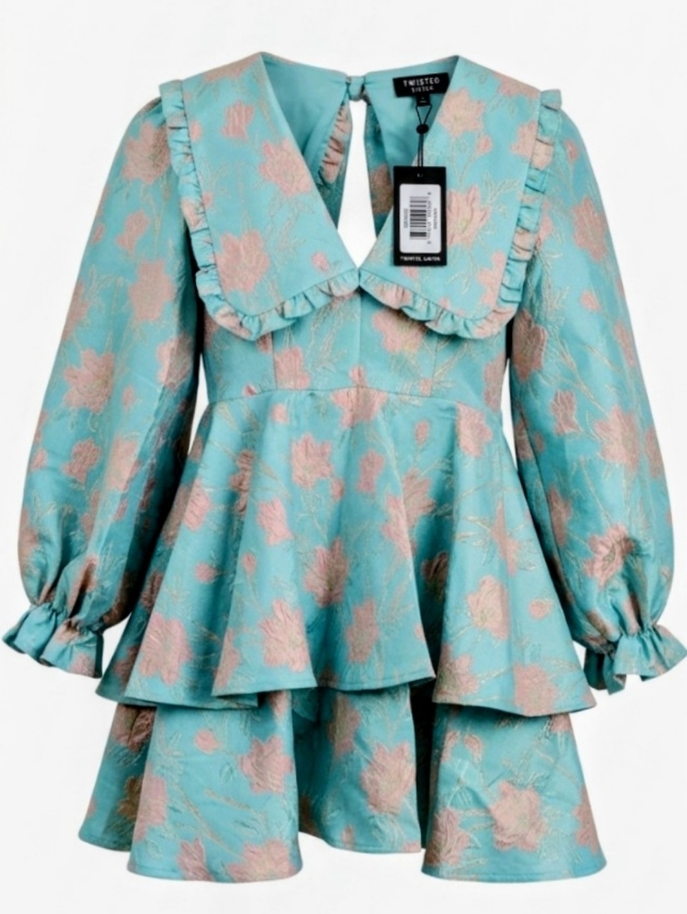 BNWT ASOS Luxe Blue Floral Peplum Dress,Sz 8US